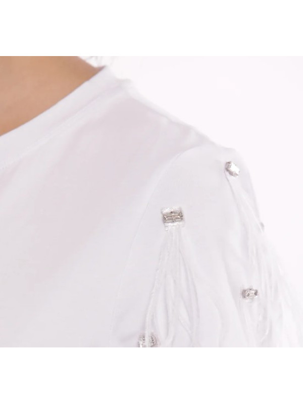 Camiseta con plumas blanca