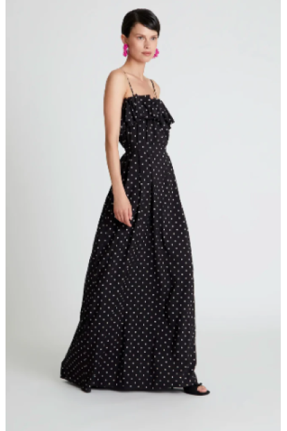 Vestido largo estampado de lunares negro