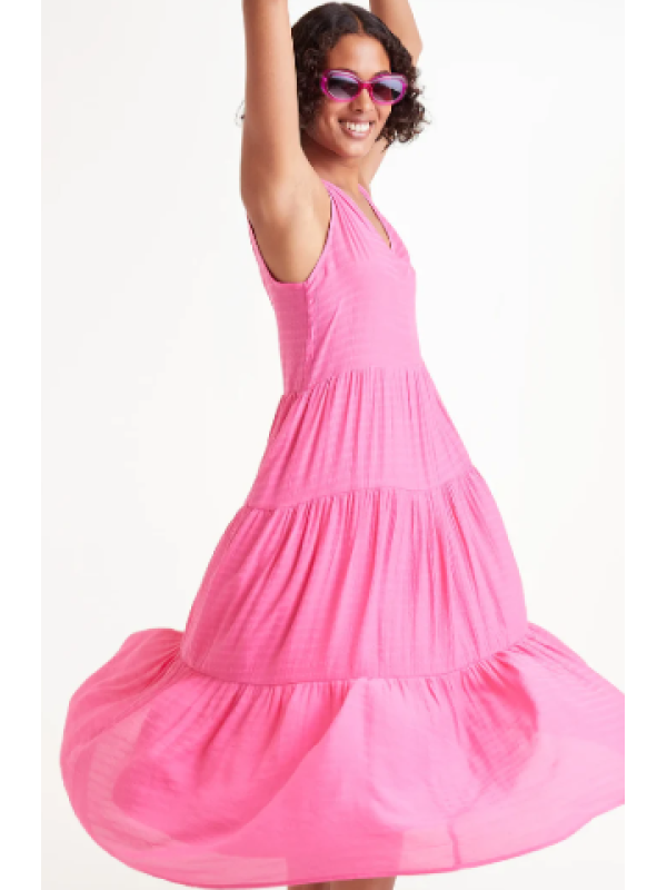 Vestido midi fluido rosa