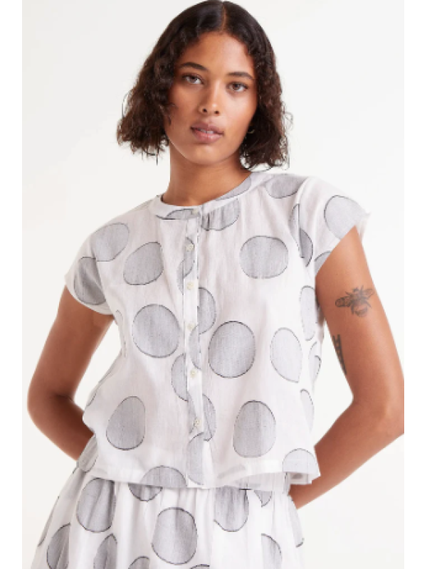 Top jacquard estampado círculos blanco