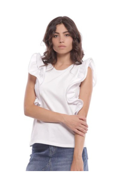 Camiseta con volantes Blanco
