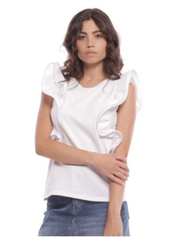 Camiseta con volantes Blanco