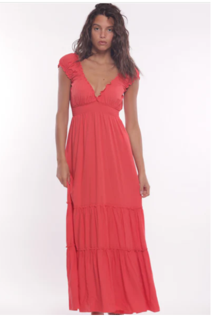 VESTIDO LARGO CON VOLANTES