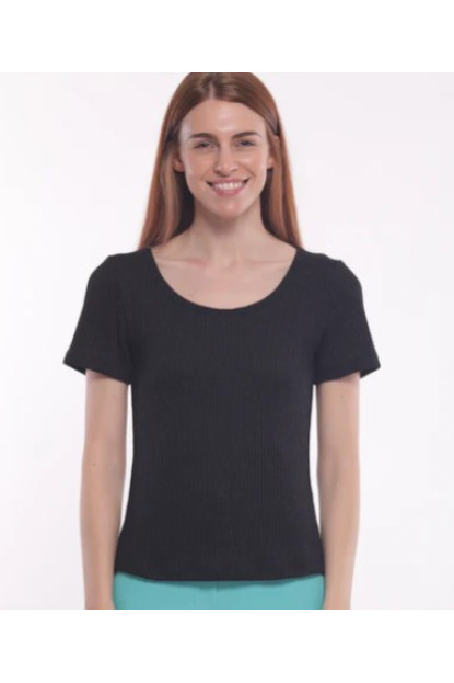Camiseta canalé lúrex negro