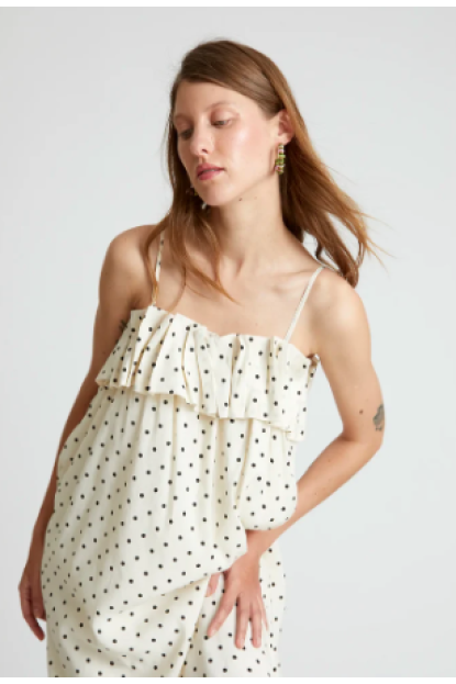 Vestido largo estampado de lunares blanco