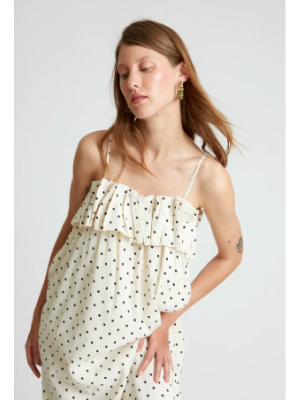 Vestido largo estampado de lunares blanco