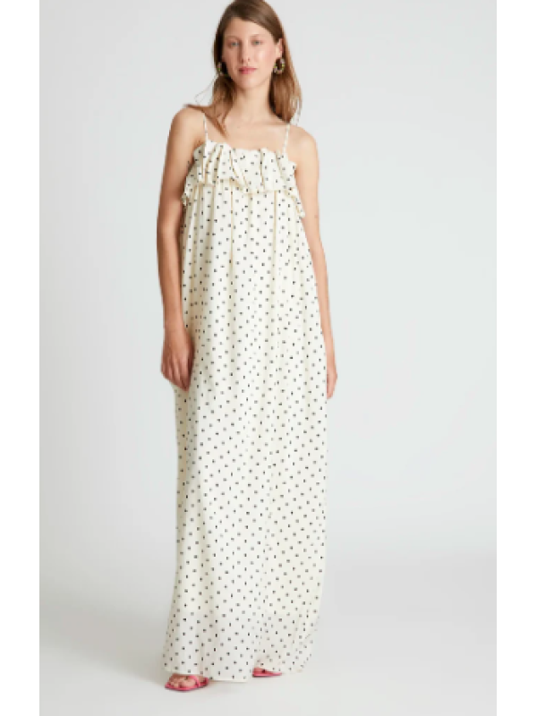 Vestido largo estampado de lunares blanco