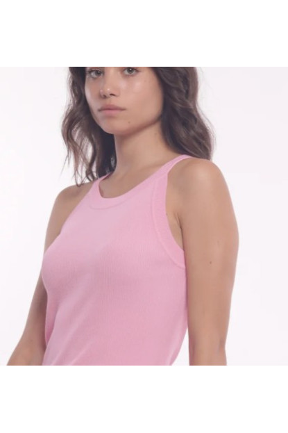 Top canalé rosa