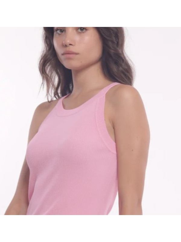 Top canalé rosa