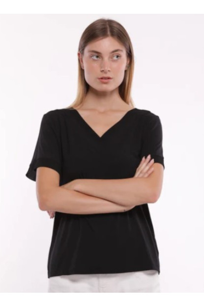 Camiseta con detalles de Georgette negro