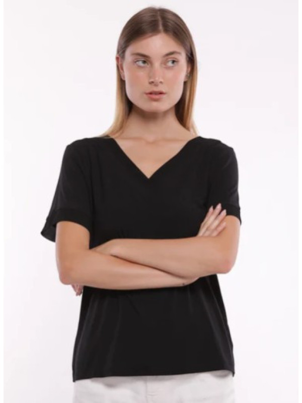 Camiseta con detalles de Georgette negro