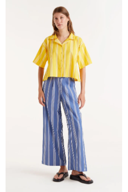 Pantalón recto estampado de rayas azules