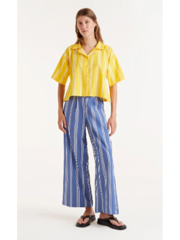 Pantalón recto estampado de rayas azules