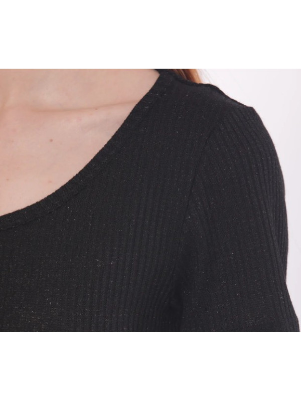Camiseta canalé lúrex negro
