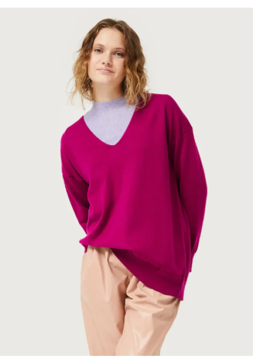 Jersey de punto con cuello pico fucsia