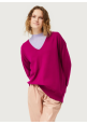 Jersey de punto con cuello pico fucsia