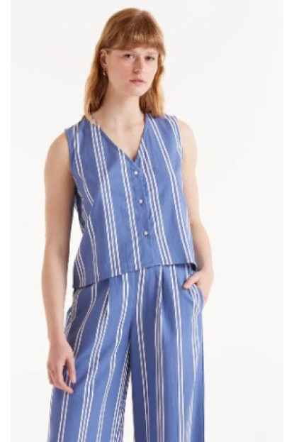 Top botones estampado rayas azules