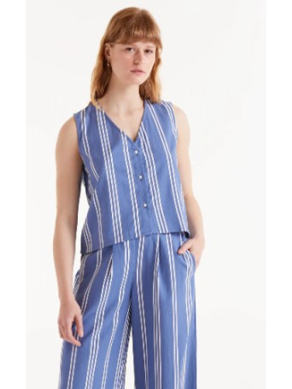 Top botones estampado rayas azules