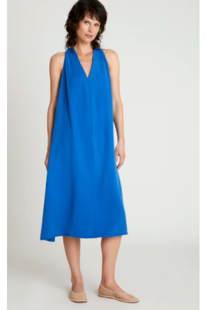 Vestido largo escote pico azul