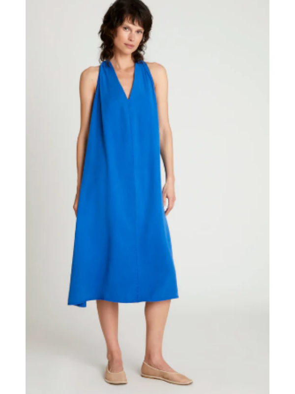 Vestido largo escote pico azul