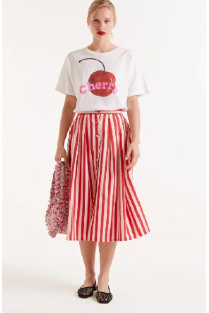 Falda midi estampado rayas rojas