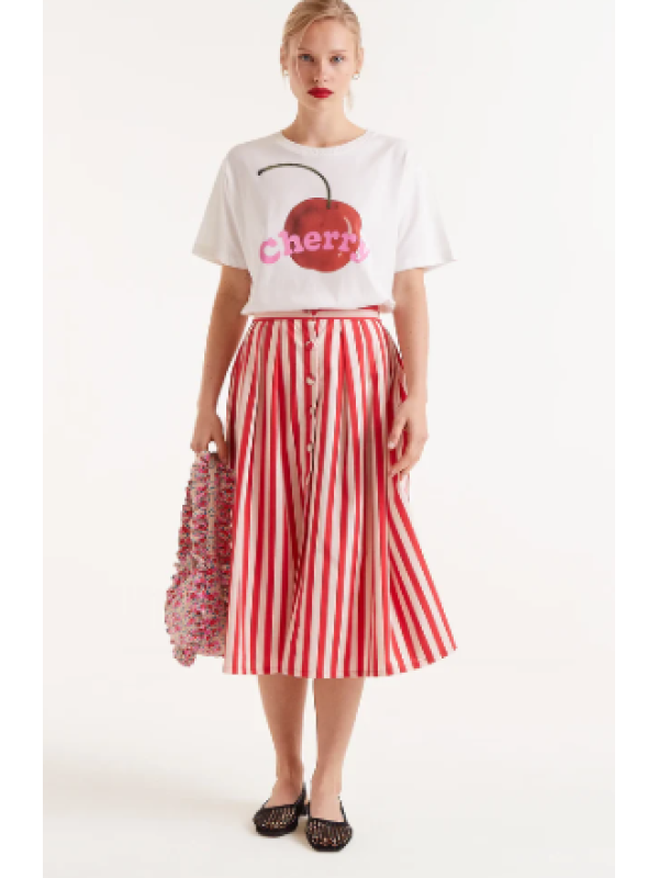 Falda midi estampado rayas rojas