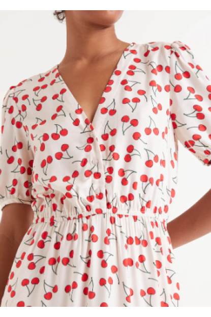 Vestido midi estampado de cerezas