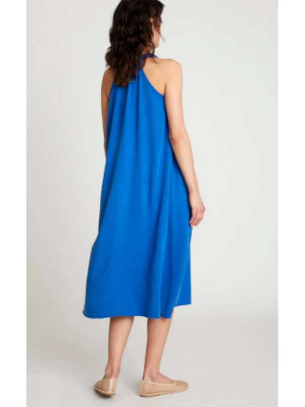 Vestido largo escote pico azul